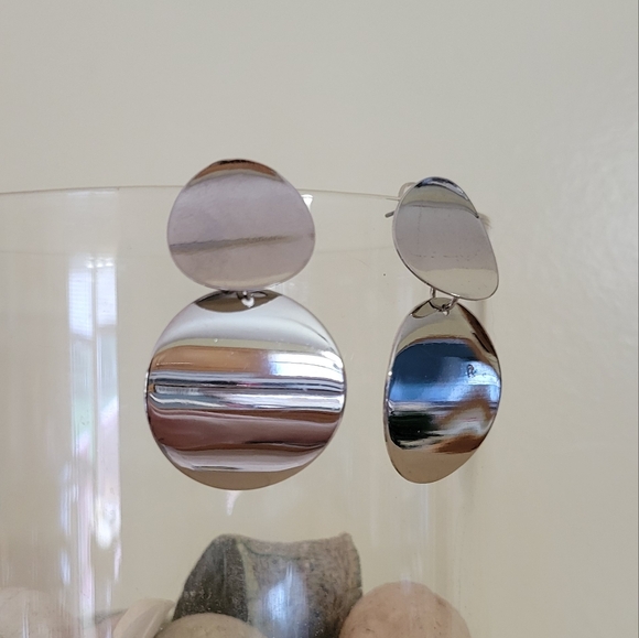 Double Circle Silver Drop Earrings NEW - Picture 9 of 11